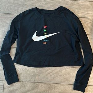 NIKE Sportswear Cropped Long Sleeve Tshirt sz S, Black with neon logos